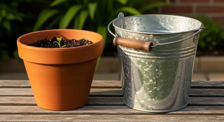 Do balde ao vaso: transplante de adubo fresco para hortas em jardineiras suspensas de alta densidade.